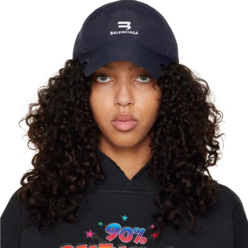 New Authentic Balenciaga B Logo Embroidered Baseball Cap Navy Blue